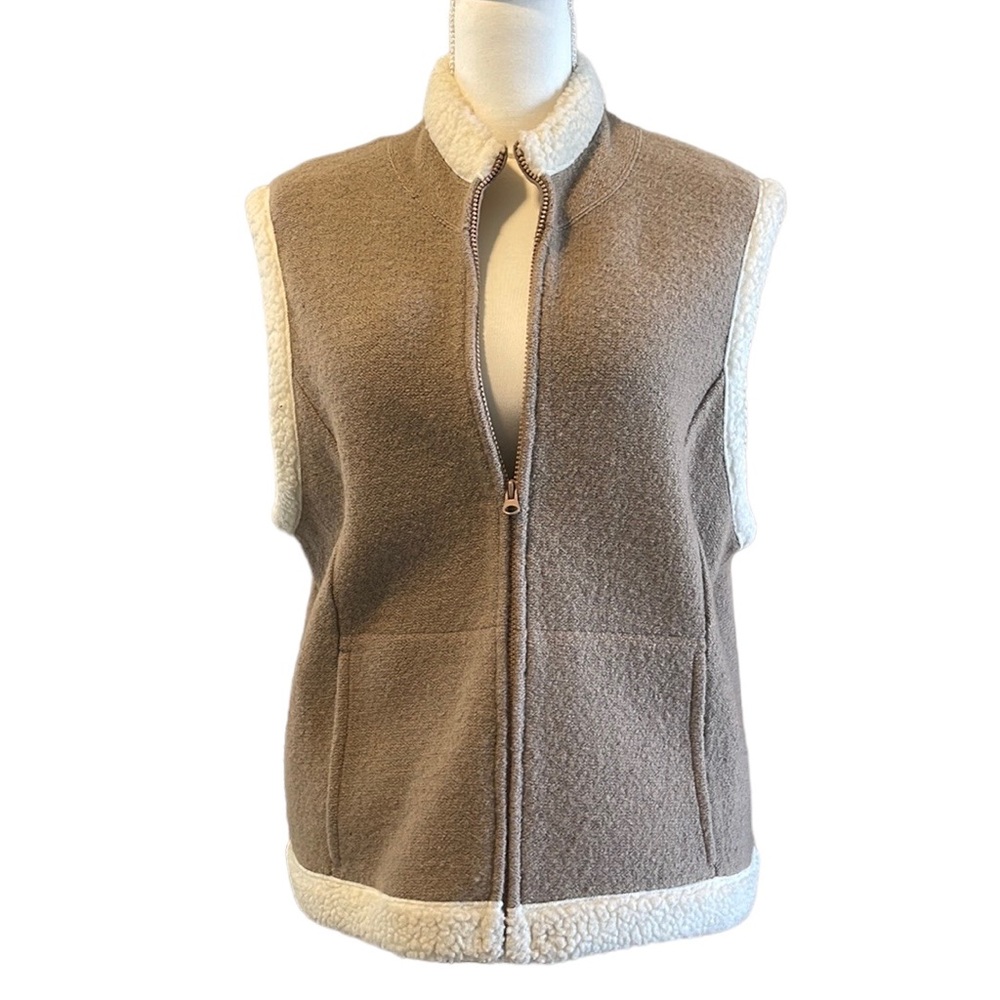Pendleton Taupe Fleece Vest with Cream Sherpa Trim